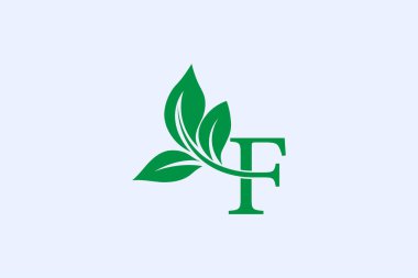Logo f and leaves With dark green color. Vector illustration of a line lettering symbol