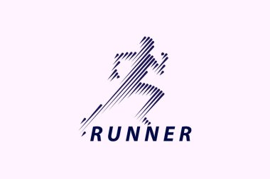 Runner logo. Fast athlete style with stripe pattern