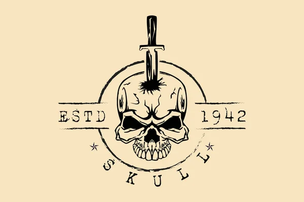 Horrible Skull Design Knife Stuck Perfect Shirts Tattoos — Stockový vektor