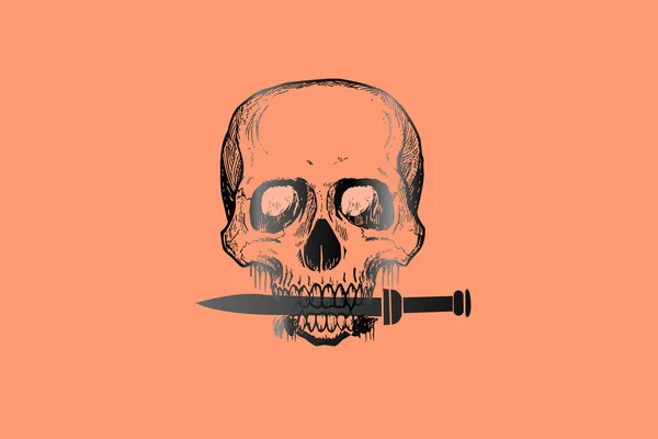 頭蓋骨の入れ墨頭蓋骨の骨格ロゴのイラストデザイン — ストックベクタ