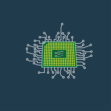 Technology Logo Template Vector Design, Emblem, CPU Microprocessor Design Concept, Creative Symbol or Icon