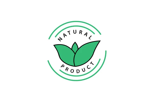 Natuurlijke Producten Line Premium Kwaliteit Logo Badges Met Groene Bladeren — Stockvector