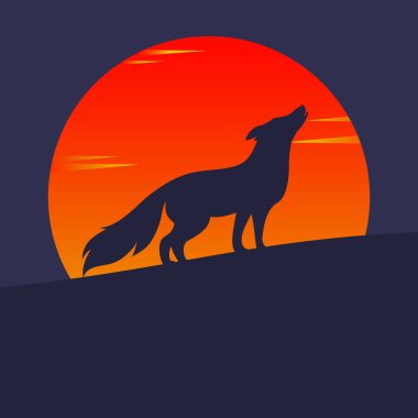 The wolf howling at the moon, vector illustration, silhouette of wolf