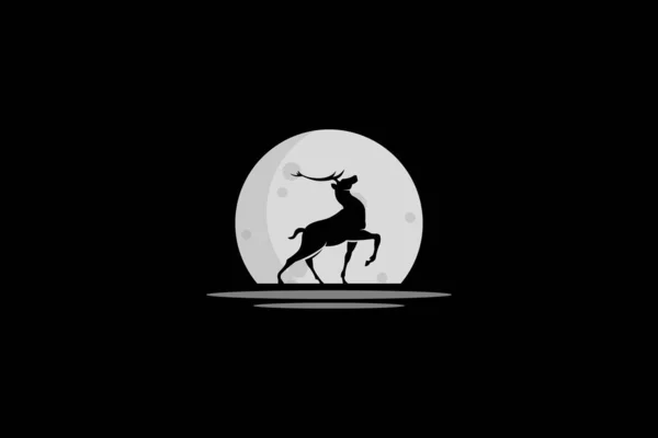 Lune Nuit Avec Modèle Conception Logo Cerf — Image vectorielle