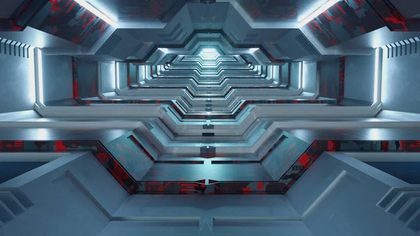 Sci Tunnel Med Neonljus Rymdskepp Korridor Bakgrund Detta Render Illustration — Stockfoto