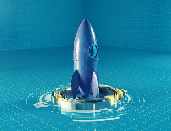 Rakete Auf Blauem Hintergrund Konzept Zum Projektstart Dies Ist Eine — Stockfoto