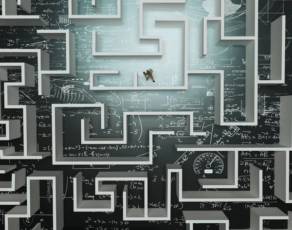 Uomo Che Cammina Labirinto Con Formule Matematiche Terra Processo Complicato — Foto Stock