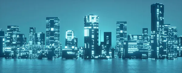 青い背景のSf都市 革新的で未来的なコンセプト これは3Dレンダリング図です — ストック写真
