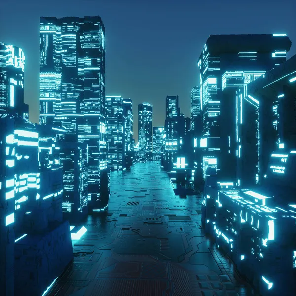 青い背景のSf都市 革新的で未来的なコンセプト これは3Dレンダリング図です — ストック写真