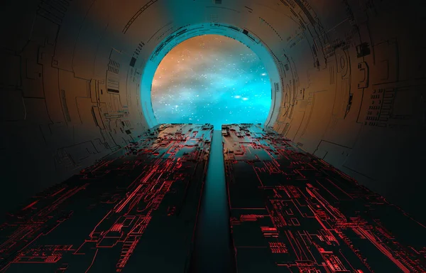 Túnel Futurista Cosmos Esta Una Ilustración Renderizado — Foto de Stock