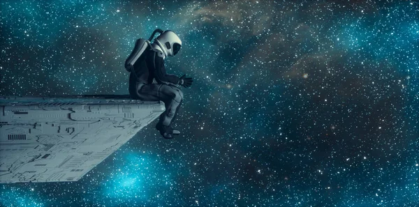 Астронавт Сидить Космічному Просторі Дивлячись Простір Ілюстрація Рендеринга — стокове фото
