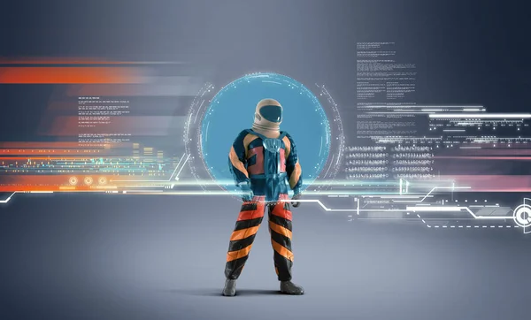 Astronauta Con Pantallas Holográficas Futuristas Futuro Concepto Tecnología Innovación Esta —  Fotos de Stock
