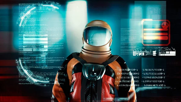 Astronaut Mit Futuristischen Hologrammschirmen Zukunftskonzept Für Technologie Und Innovation Dies — Stockfoto