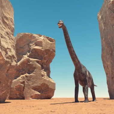 Brachiosaurus çölde. Bu 3 boyutlu bir çizim. . 