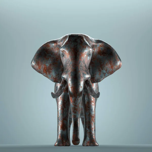 Elephant Made Rusty Metal Different Mindset Concept Render Illustration — Foto Stock