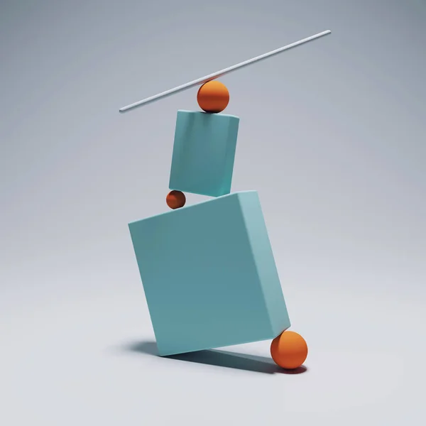 Geometrical shapes in balance . Impossible balance and confidence concept . This is a 3d render illustration .