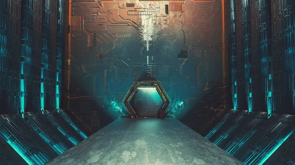 宇宙飞船的未来主义内部 科幻小说的概念 这是一个3D渲染说明 — 图库照片