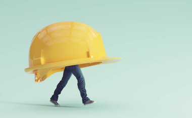 Kocaman kafası olan bir işçi. Fazla mesai ve zor iş konsepti. Bu 3 boyutlu bir çizim. . 