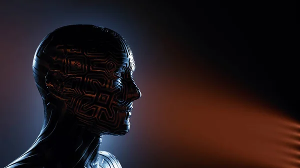 Futuristic Human Head Metallic Skin Complexity Creative Mind Concept Render — 스톡 사진