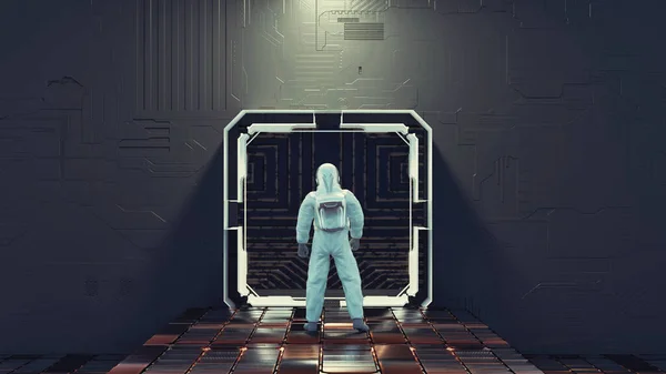 Astronaut Front Gate Spacecraft Science Fiction Fantasy Concept Render Illustration — Stockfoto