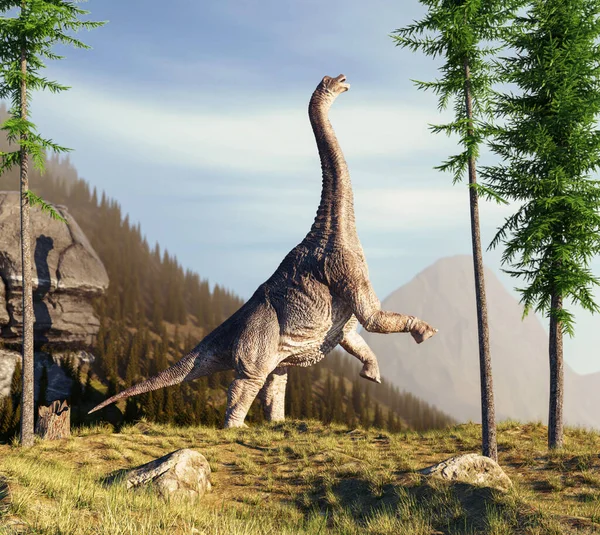 Brachiosaurus Nas Montanhas Esta Uma Ilustração Renderização — Fotografia de Stock