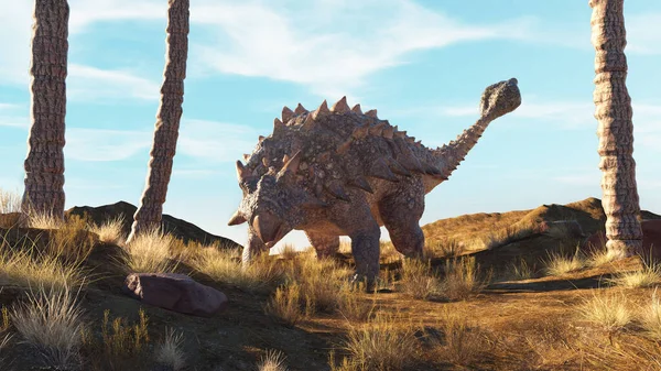 Ankylosaurus Egy Száraz Földön Egy Renderelés Illusztráció — Stock Fotó