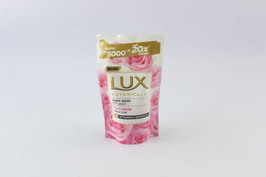 Beyaz arka planda cam bir kavanozda Rus parası