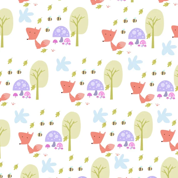 Vector Illustration Cute Animal Seamless Pattern Squirrel Tree Mushroom High — 图库矢量图片