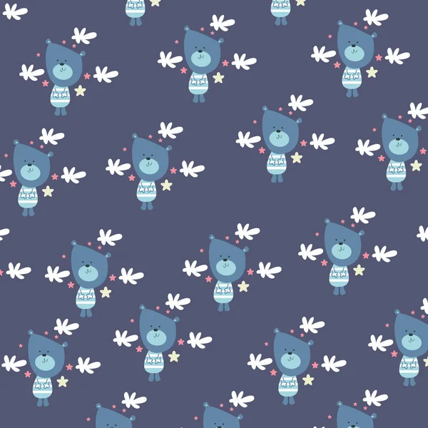 Vector Illustration Cute Bear Blue Background Seamless Pattern High Quality — стоковый вектор