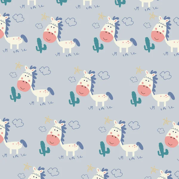 Vector Illustration Cute Horse Cactus Seamless Pattern High Quality Vector — Wektor stockowy