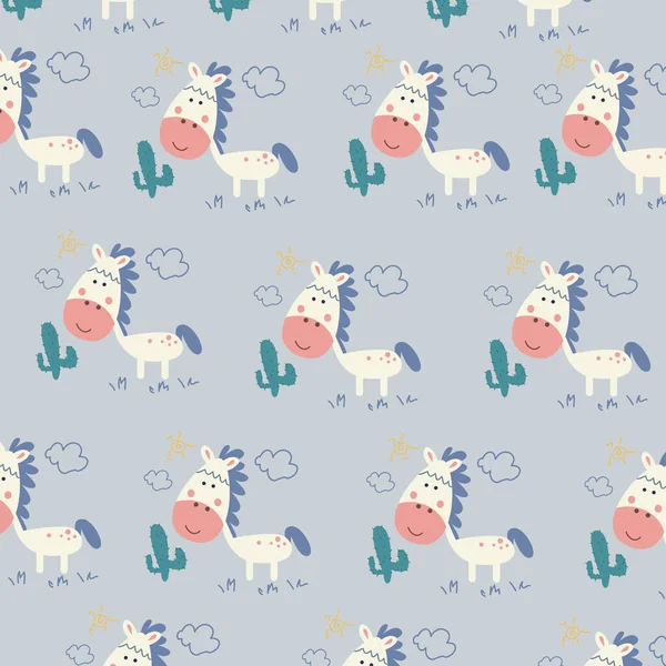 Vector Illustration Cute Horse Cactus Seamless Pattern High Quality Vector — 图库矢量图片