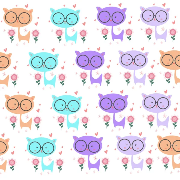 Vector Illustration Pastel Colored Cute Cat Seamless Pattern High Quality — Stock Vector