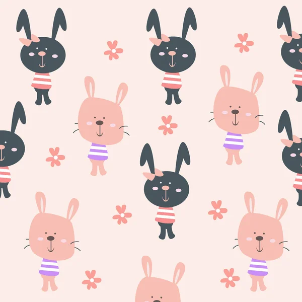 Vector Illustration Pink Background Cat Rabbit Seamless Pattern High Quality —  Vetores de Stock