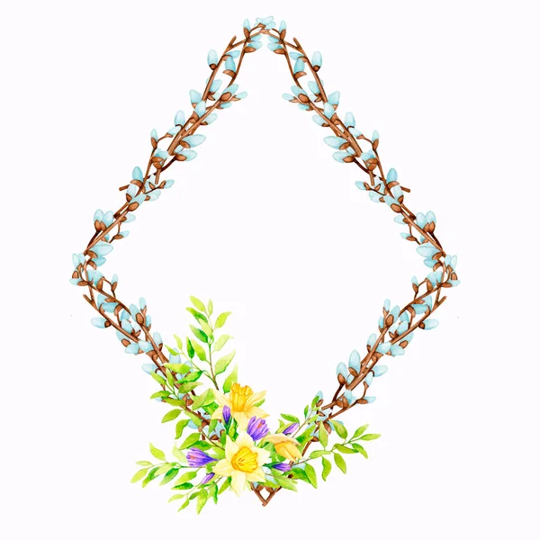Struttura Diamante Rami Salice Decorati Con Fiori Primaverili Decorazione Naturale Immagini Stock Royalty Free