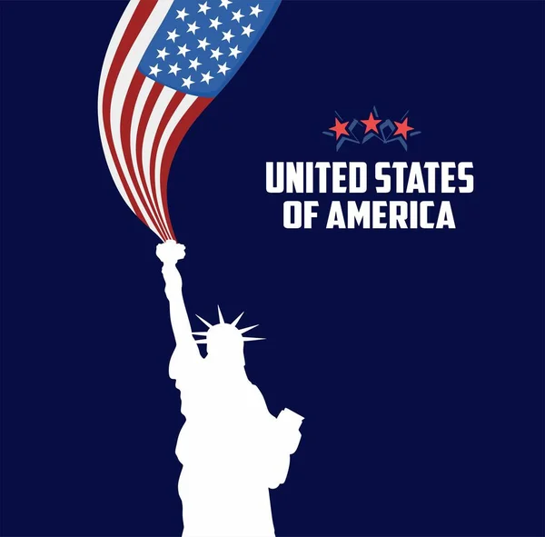 Silhouette Statue Liberty American Flag Coming Out Torch — ストックベクタ