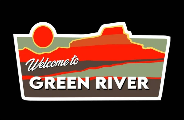 Rio Verde Com Montanha Ilustração Deserto — Vetor de Stock