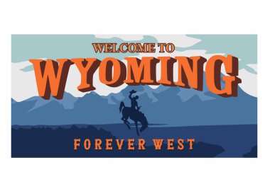 Koyu mavi kovboy siluetiyle Wyoming 'e hoş geldiniz.