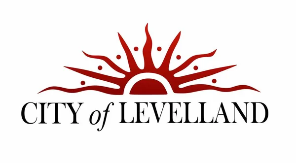 Ciudad Levelland Con Ilustración Sol Rojo — Vector de stock