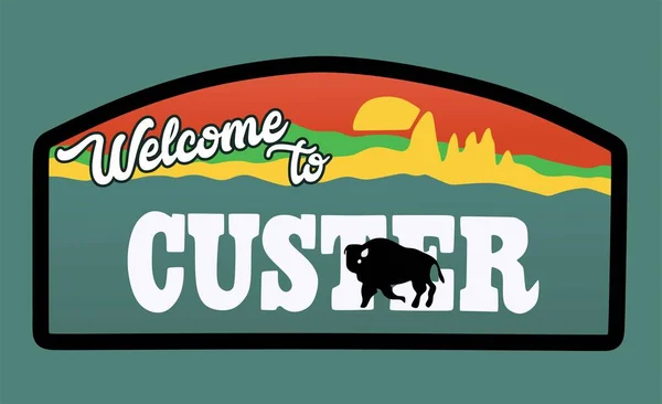 Welcome Custer Black Bison Silhouette — Stock Vector