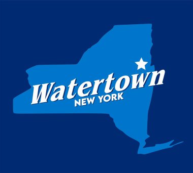 Watertown New York with blue background 