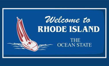 Rhode Island State the ocean state with blue background 