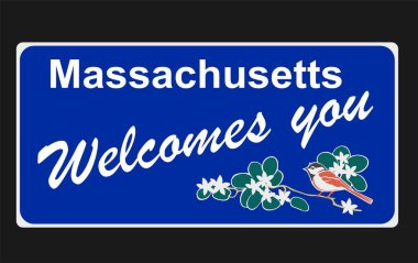 Massachusetts State with blue background 