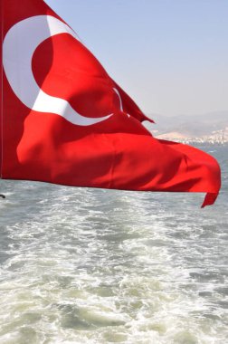 Türkiye 'nin İzmir kenti deniz manzaralı martı feribot bayrağı görüyor