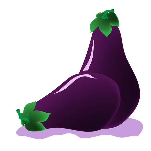 Deux Aubergines Fraîches Violet Foncé Avec Des Feuilles Sur Fond — Image vectorielle
