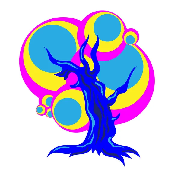 Яркое Разноцветное Дерево Карикатурном Стиле Белом Фоне — стоковый вектор