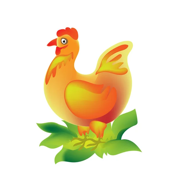 Gagalı Kızıl Saçlı Bir Tavuk Otların Üzerinde Beyaz Bir Arka — Stok Vektör