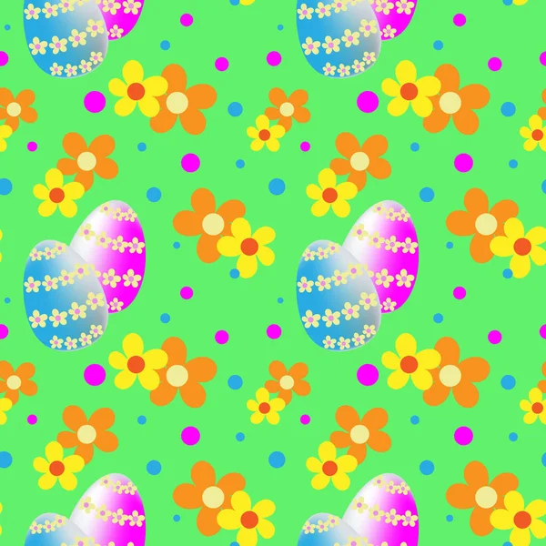 Tekstil Ambalaj Için Yeşil Arka Planda Çok Renkli Paskalya Yumurtaları — Stok Vektör