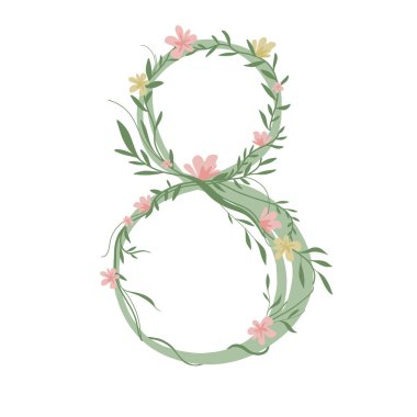 8 numaralı vektör zarif çiçek süsüsüyle stilize edildi. 8 Mart Uluslararası Kadınlar Günü