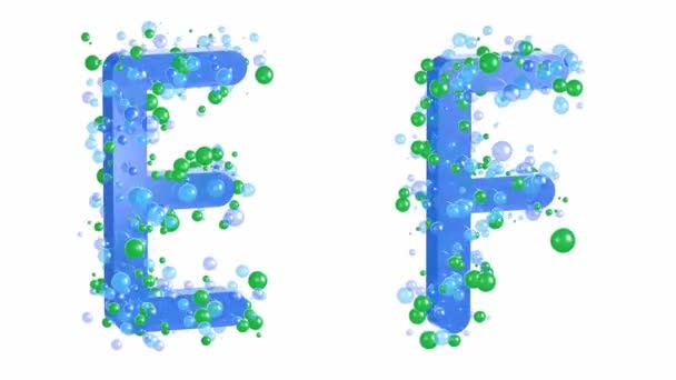 Animación Del Alfabeto Con Esferas Burbujas Transparentes Moviéndose Alrededor Las — Vídeo de stock