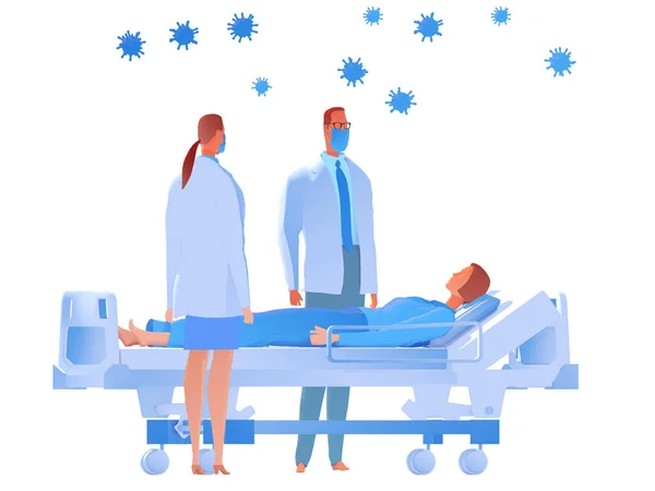 Illustration Deux Médecins Avec Patient Atteint Virus Dans Lit Hôpital — Photo